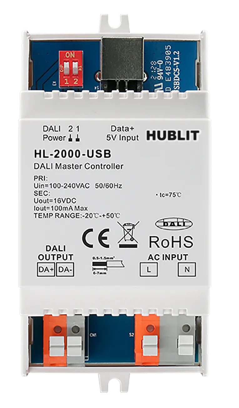 HL-2000-USB DALI-2 master controller, a DIN-rail module