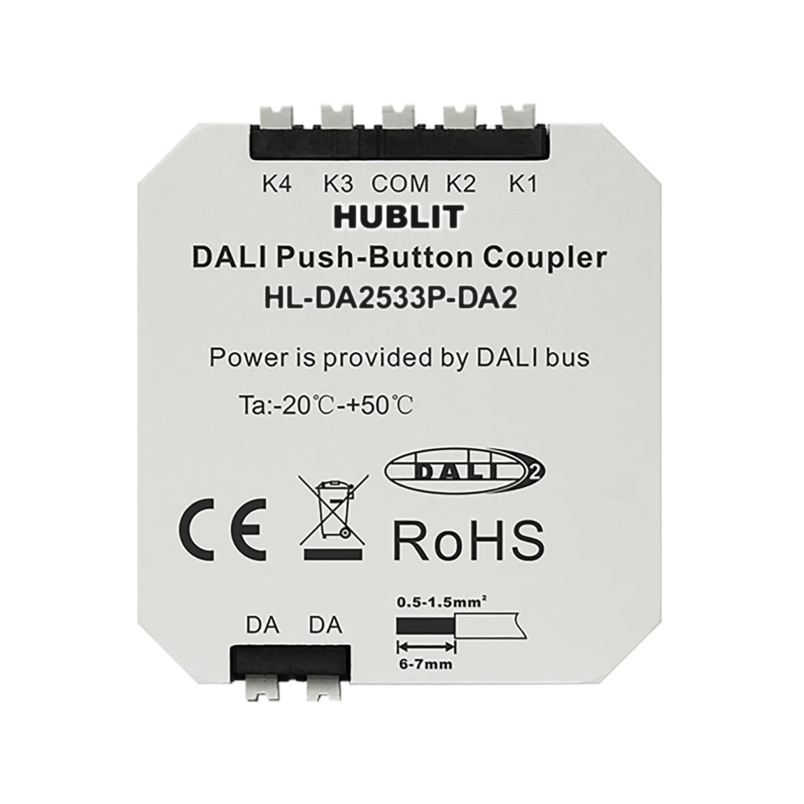 DALI-2 push-button coupler module with its input terminals