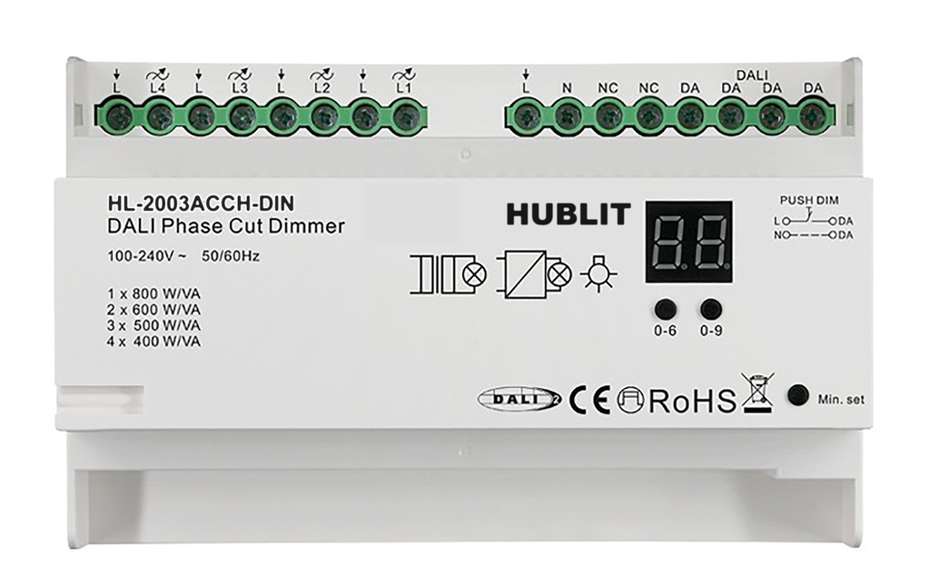 4 Channels DIN Rail DALI-2 + Push Phase Dimmer